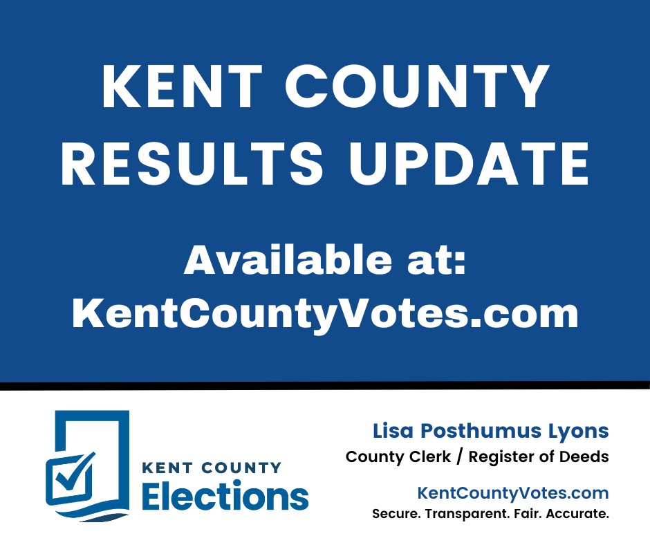 The polls have closed as of 8:00 p.m. and results will be available at: KentCountyVotes.com