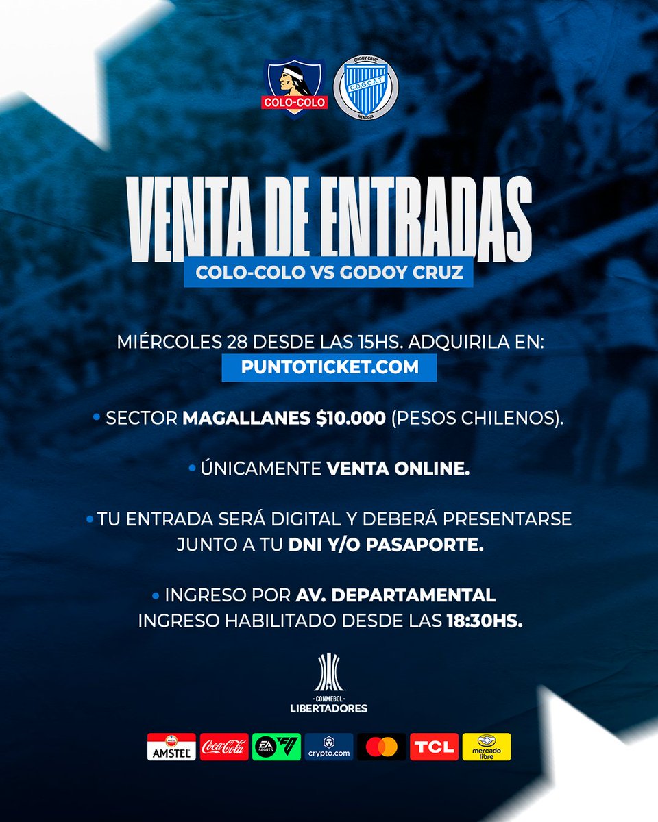 🎫 Venta de entradas vs Colo Colo

¡Disponible mañana desde las 15 h!

📲 puntoticket.com