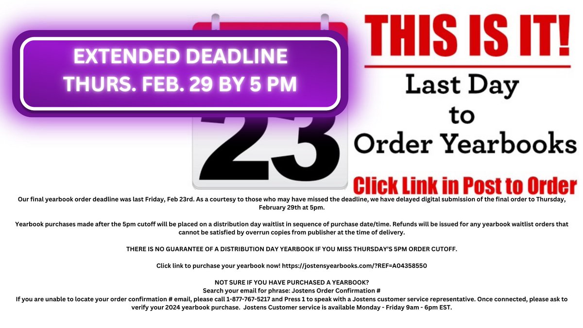 The yearbook deadline has been extended. Here’s the link: jostens.com/apps/store/pro…