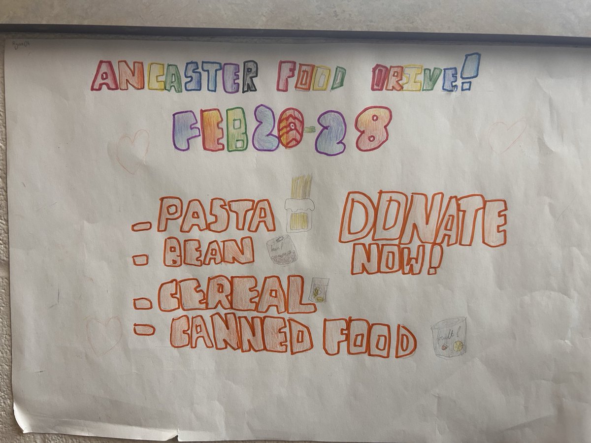 ancastermeadow's tweet photo. Tomorrow is the final day for our food drive donations. Thank you! Mrs.Adkin’s Grade 5s have done a wonderful job spreading the word! https://t.co/SrHpIiXS2p