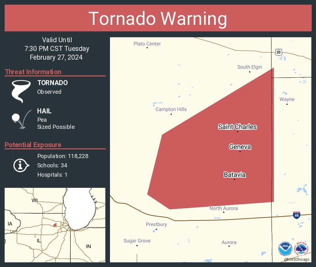 Tornado Warning including Saint Charles IL, Batavia IL and Geneva IL until 7:30 PM CST