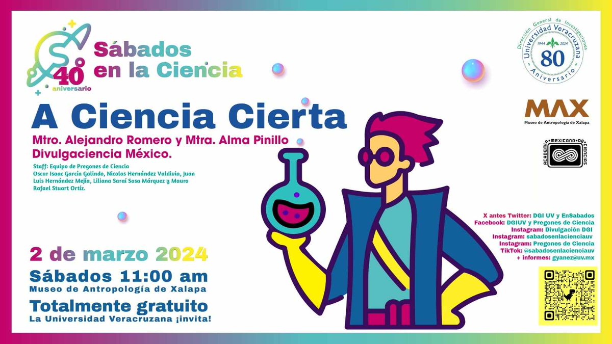 ¡Nos vemos el Sábado en la Universidad Veracruzana! En el marco del Programa Sábados en la Ciencia de la <a href="/DGI_UV/">Dirección General de Investigaciones UV</a>

Trae a tus pequeños y pequeñas a ver este maravilloso espectáculo infantil, completamente Gratis. 🤗😊

¡Gracias por compartir! 😁😁