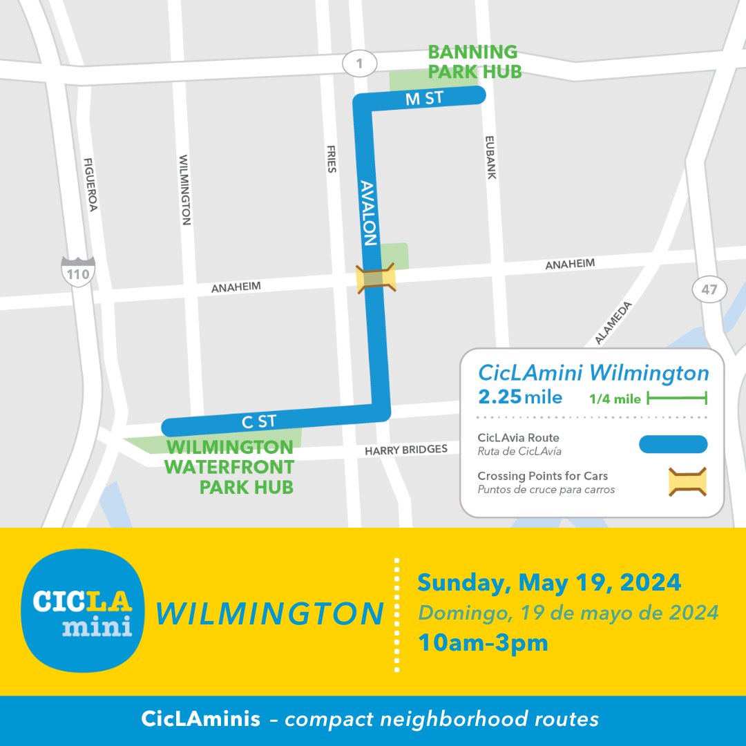 Ready for our next two CicLAvia Sundays? We're excited to drop route maps for CicLAvia—Venice Blvd on 4/21 AND CicLAmini—Wilmington on 5/19. For more information on both events, visit: ciclavia.org