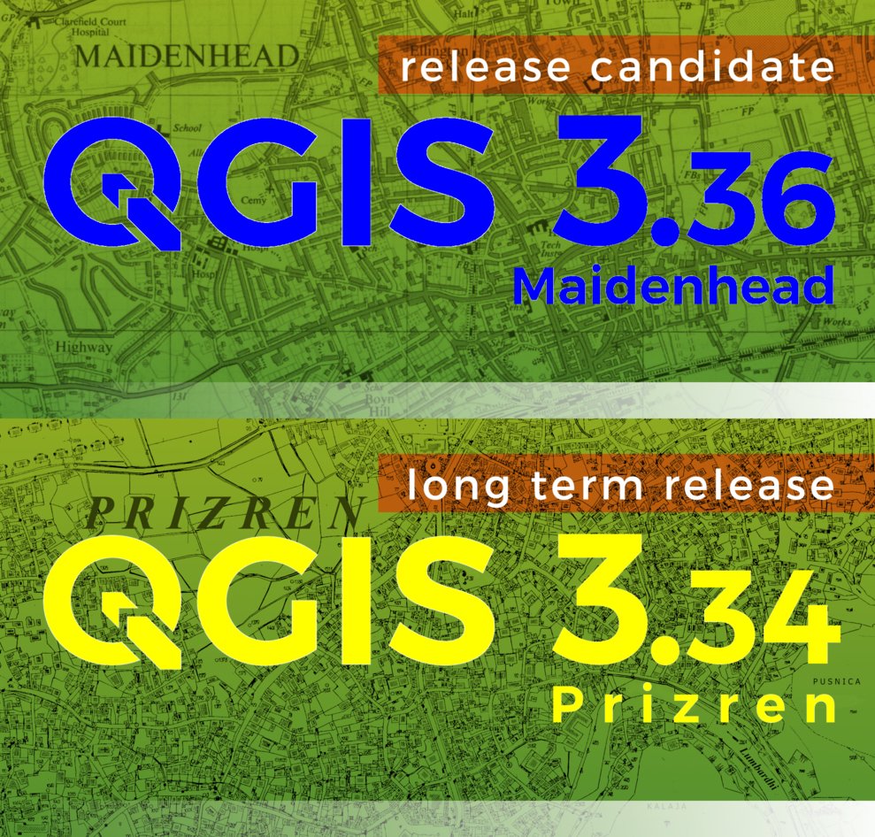 Linux, Windows and Mac packages of new #QGIS release 3.36.0 'Maidenhead' (RC) and point release 3.34.4 'Prizren' (LTR) ready on qgis.org. Make maps not war!