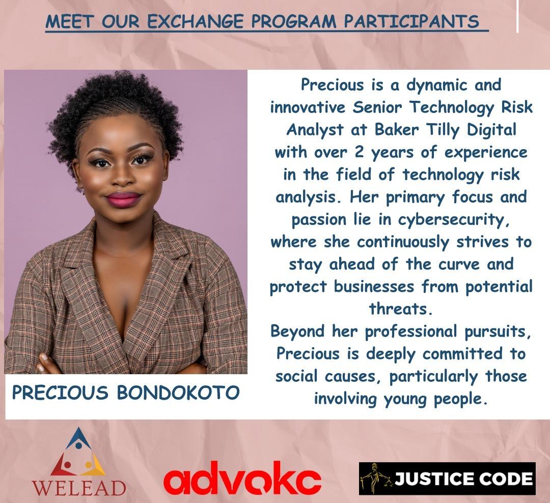 Meet Precious Bondokoto, our female participant in the Rethinking Democracy from a Feminist Tech Lens Youth Exchange Program. Congratulations to you, Precious, and we wish you well as you go to learn more about using technology to advance democracy in Africa through Afro-tech.