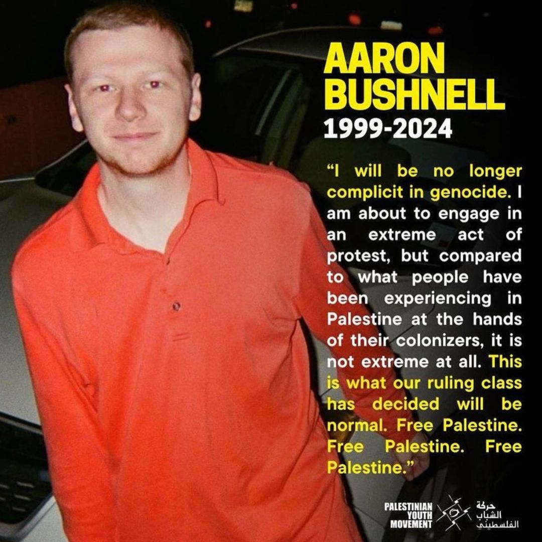 We continue to pray — for peace, for the friends and family of Aaron Bushnell, and for all those who suffer under the yoke of colonial oppression, for the children, for our future as one people who must learn to share one world. #CEASEFIRE