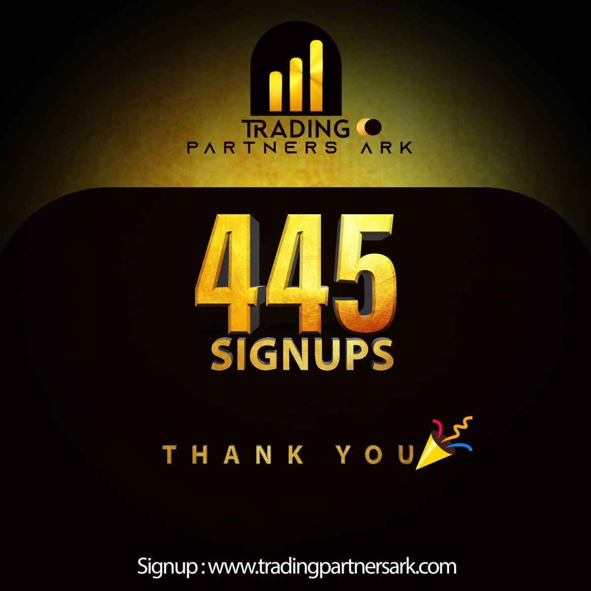 TradingPArk1's tweet photo. Our waiting list is amazing.
Thank you to 445 website signups.
Keep an eye to your emails, as our launch is getting closer and closer. ππ
Signup: https://t.co/Iyvjon6l6w
#tradingpartnersark #CollaborativeTrading #launchsoon https://t.co/I40VedSVjp
