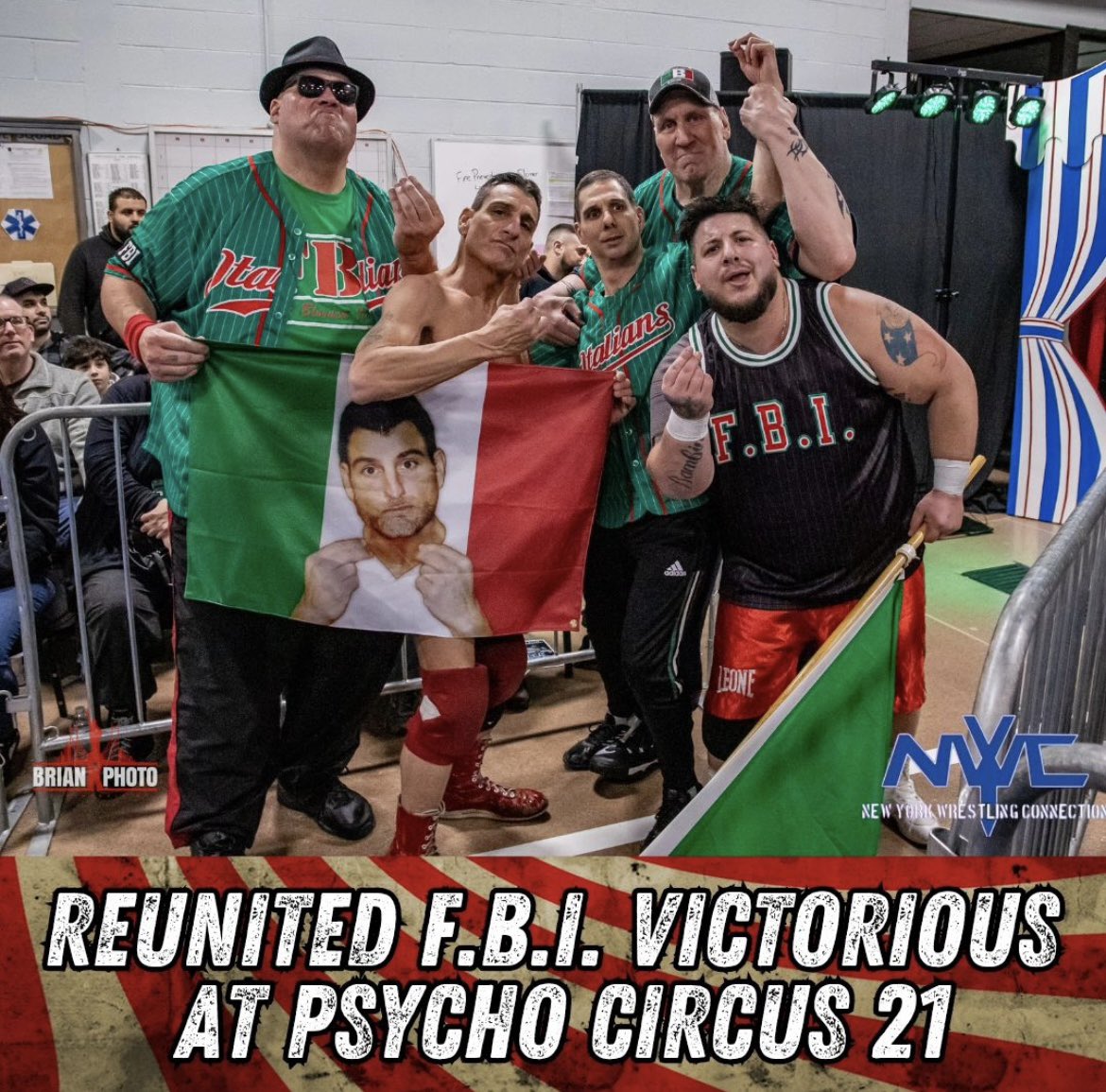 Your winners of the FIRST EVER FLAG MATCH in @NYWCWRESTLING HISTORY = CJ Bambino & Little Guido; THE FULL BLOODED ITALIANS 🤌🏼🇮🇹
What a night for THE FAMILY 😎
#NYWC #PsychoCircus21 #CJBambino #LittleGuido #TonyMamaluke #BigSal #BigGuido #FullBloodedItalians #ECW #ProWrestling