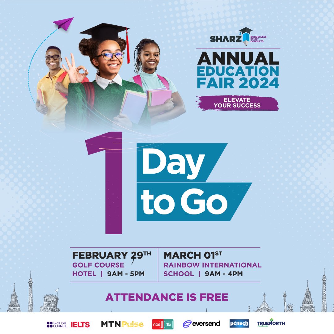 The Long awaited day is finally here, tomorrow, starting from 9am to 5pm, @SharzConsults will be hosting the Annual Education Fair 2024. Day two will be hosted at Rainbow International School. #ElevateYourSuccess #StudyAbroad