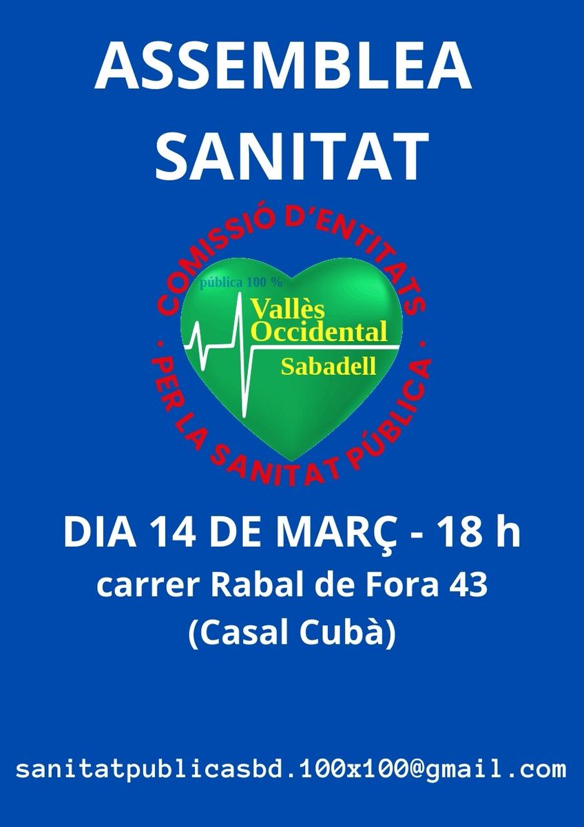 🔴🔴🔴
No som idiotes
No falten metges ni infermeres.
➡️Se'n van a la privada.
➡️Se'n van a l'estranger perquè amb les vostres polítiques els feu fora
📣Defensem la NOSTRA SANITAT PÚBLICA!
🪧⏲️Dia 14 de març a les 18 h Casal Cubà, carrer Raval de Fora 43. SBD
#7A
#SanitatPublica