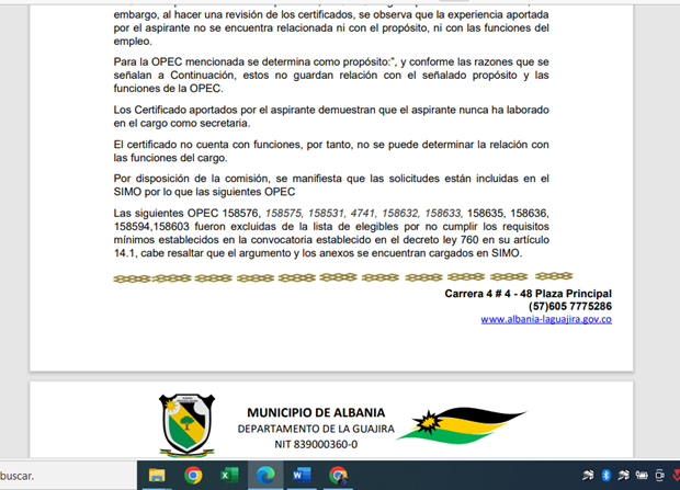 jhonper35's tweet photo. Señores @CNSCColombia  es aberrante lo q la comisión de personal de la @AlbaniaGuajira  esta haciendo con las exclusiones en concurso de merito municipios de 5 y 6 categoría. Necesitamos mano dura y vigilancia permanente sobre las presuntas irregularidades en el proceso, @PGN_COL https://t.co/QqVdUD5HQy