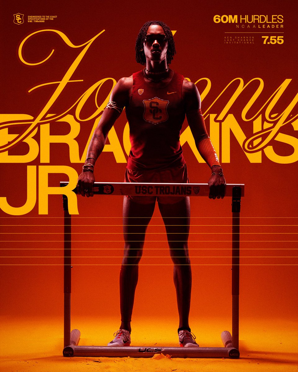 USC_Track_Field's tweet photo. .@JohnnyBrackins_ is on 🔥🔥🔥

A week after winning the @usatf indoor long jump title, he ran an NCAA-leading 7.55 in the 60m hurdles 😮‍💨 https://t.co/jHCk8HQoz5