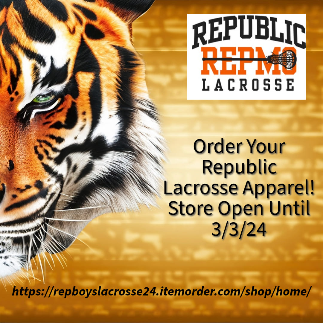 Republic Lacrosse apparel store is now open! On Sunday 3/3/2024, when the store closes, products will be available within 2-3 weeks. Items can be shipped directly to you if you are out of town. They can also be delivered by your lacrosse player.