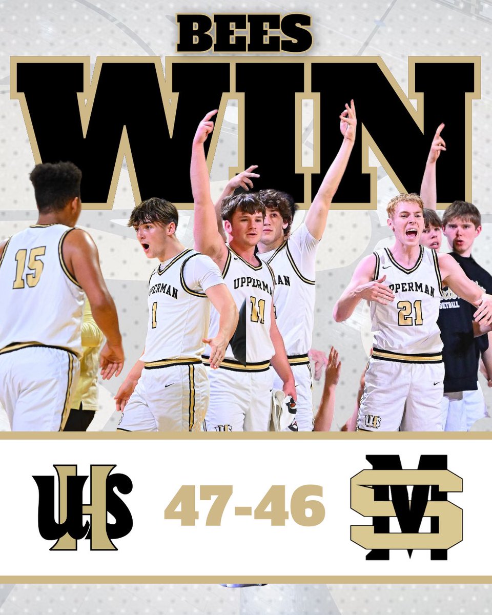 uppermanhoops's tweet image. How about those Bees??? We are heading to the Region Championship and we clinched a substate berth!! #WeAreUpperman #GoldStateOfMind 

Cobb 15 pts 4 ast 2 reb
Harris 10 pts 2 reb
Roberts 10 pts 2 stl 2 ast
Chaffin 8 pts 11 reb 2 ast 
Torrence 2 pts
Bush 2 pts 3 ast