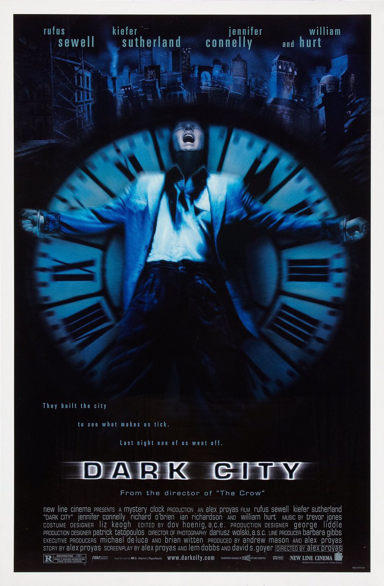 🎬MOVIE HISTORY: 26 years ago today, February 27, 1998, the movie ‘Dark City’ opened in theaters!

#RufusSewell #WilliamHurt @RealKiefer #JenniferConnelly #RichardOBrien #IanRichardson #BruceSpence #ColinFriels #JohnBluthal #MelissaGeorge #RitchieSinger #NicholasBell #AlexProyas