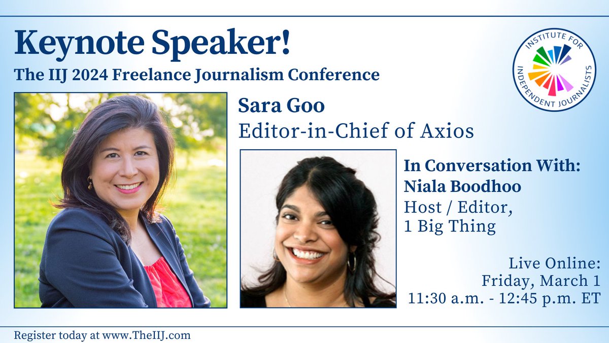 Gain career insights and insight on journalism's current woes from #IIJ24 keynote speaker @sarakgoo, @axios
editor in chief, in conversation with podcast host
@NialaBoodhoo Register today: theiij.com/sessions-24