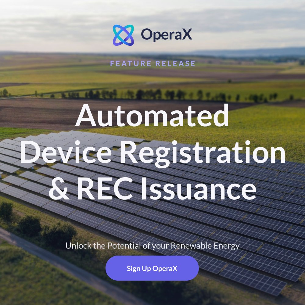InterOpera (@interoperagroup) on Twitter photo ⚡ Experience seamless efficiency with OperaX's Automated Device Registration & REC Issuance! 🔄
🌿 Simplify your journey towards sustainability with OperaX today!
#InterOpera #OperaX #RECs #RenewableEnergyCertificates #GreenAttributes #RenewableEnergy #Sustainability ⚡ Experience seamless efficiency with OperaX's Automated Device Registration & REC Issuance! 🔄
🌿 Simplify your journey towards sustainability with OperaX today!
#InterOpera #OperaX #RECs #RenewableEnergyCertificates #GreenAttributes #RenewableEnergy #Sustainability