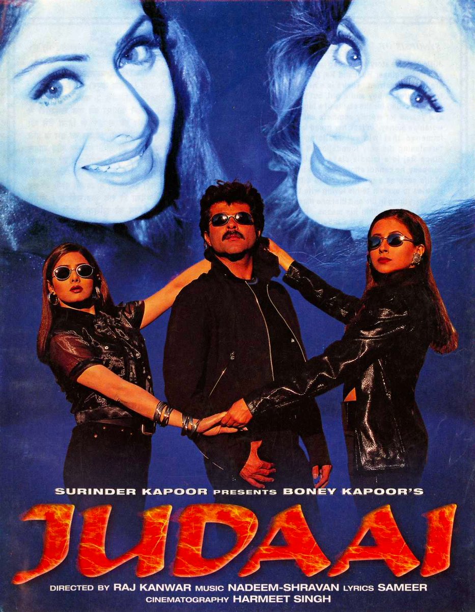 27 Years of #Judaai (28/02/1997). 'Judaai' is directed by Raj Kanwar. The screenplay was crafted by Prakash Raj, S.V. Krishna Reddy, and Jainendra Jain. This movie features a star-studded cast, including Sridevi, Anil Kapoor, Urmila Matondkar, Kader Khan, Farida Jalal, Johnny…