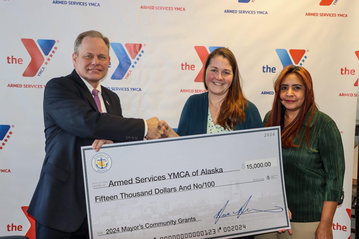 Through our Community Grants program, I am proud to present a $15,000 check to the Armed Services YMCA of Alaska! 🇺🇸 I am committed to supporting military service members and their families who call Anchorage home.