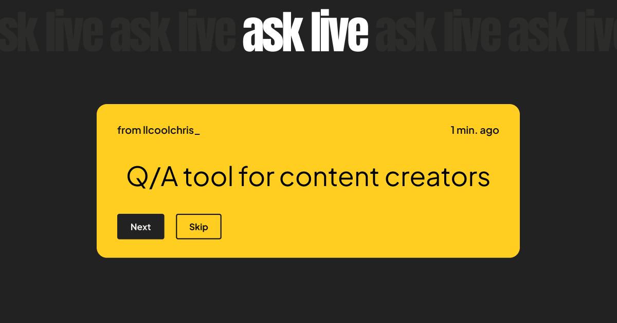 asklive_app's tweet photo. AskLive https://t.co/PE17x3xpEj is now available 🎊🎊🎊
It's available today for every Twitch content creator!!
Let us tell you what we can do with you TODAY! https://t.co/pRLD70Ex0R