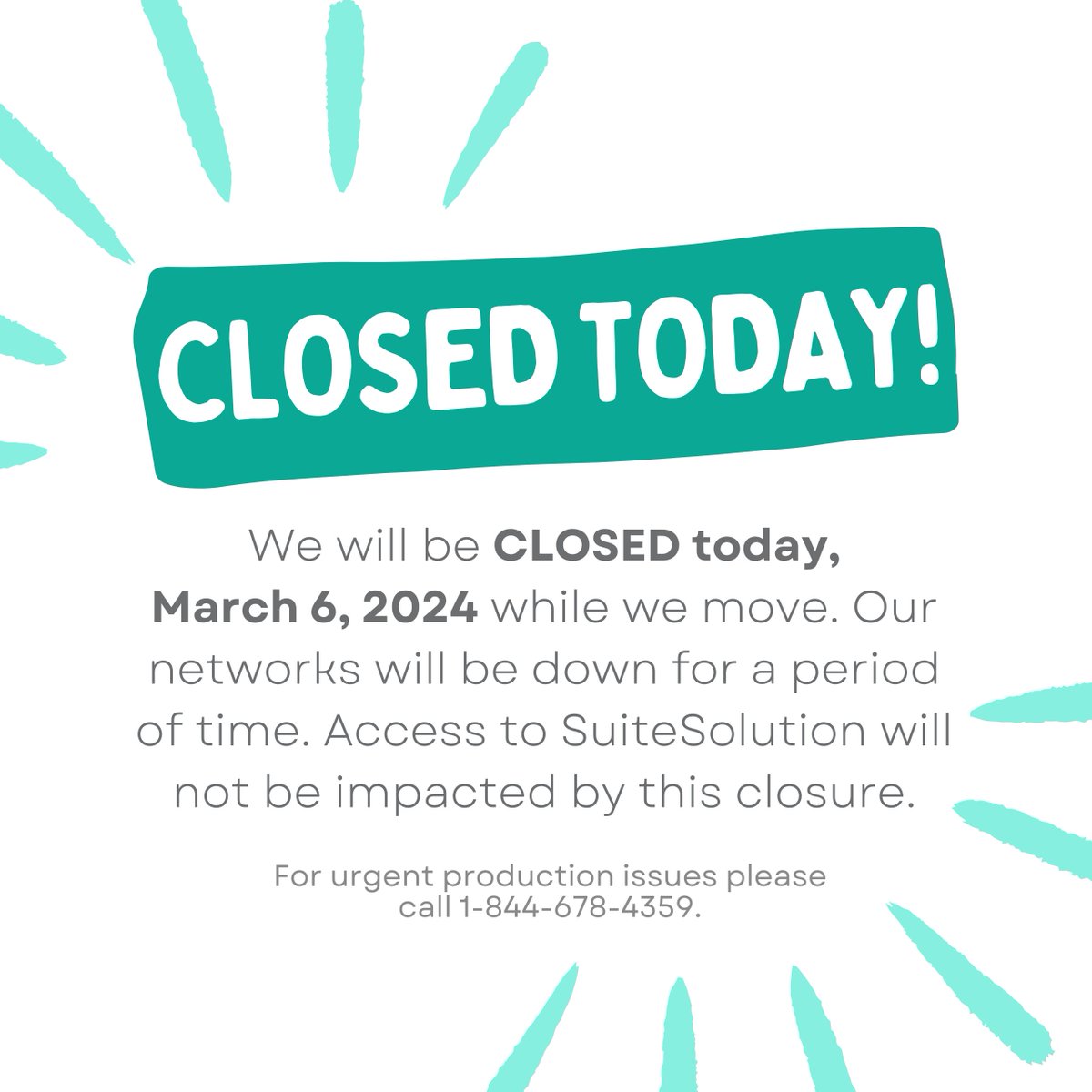 NorthflowSI's tweet photo. Our office will be CLOSED for the day while we settle into our new home. Our networks will be down for a period of time today, but access to SuiteSolution will not be impacted by this closure. For urgent production issues please call 1-844-678-4359.
#NorthflowSolutions #Northflow https://t.co/XZTPYSYXr1