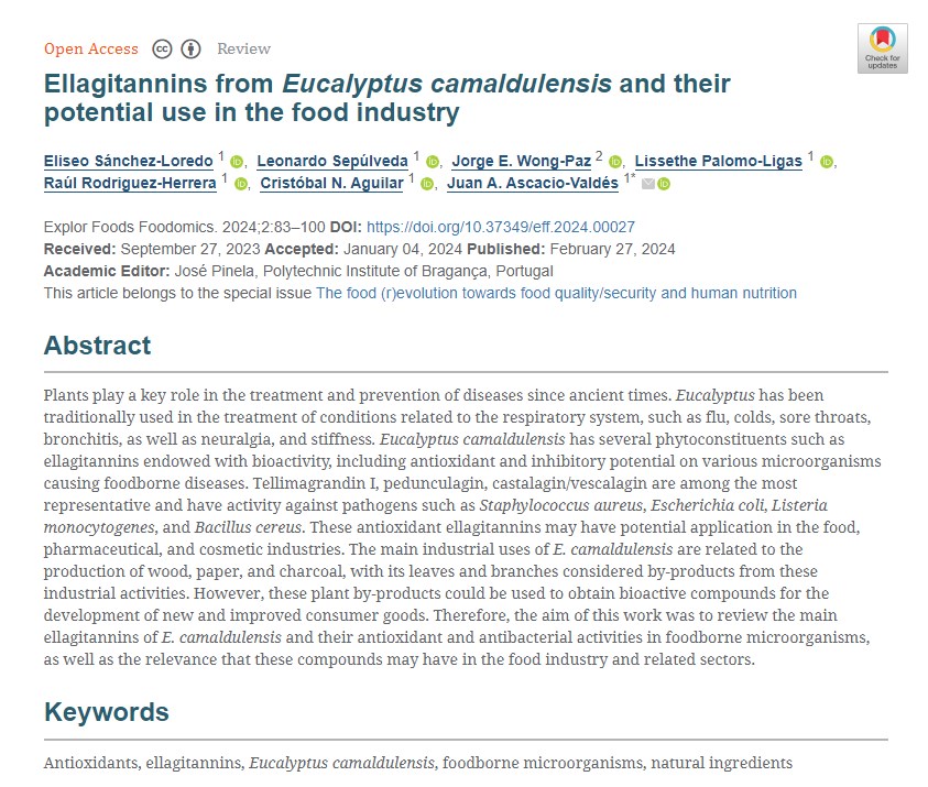 EFF_Journal's tweet photo. 📢 Newly Published Article

📖 Title: Ellagitannins from Eucalyptus camaldulensis and their potential use in the food industry

#Antioxidants

#ellagitannins

#Eucalyptus #camaldulensis

#foodborne #microorganisms

#natural #ingredients

https://t.co/yeTGyKtzu2 https://t.co/KqOd9zGHD4