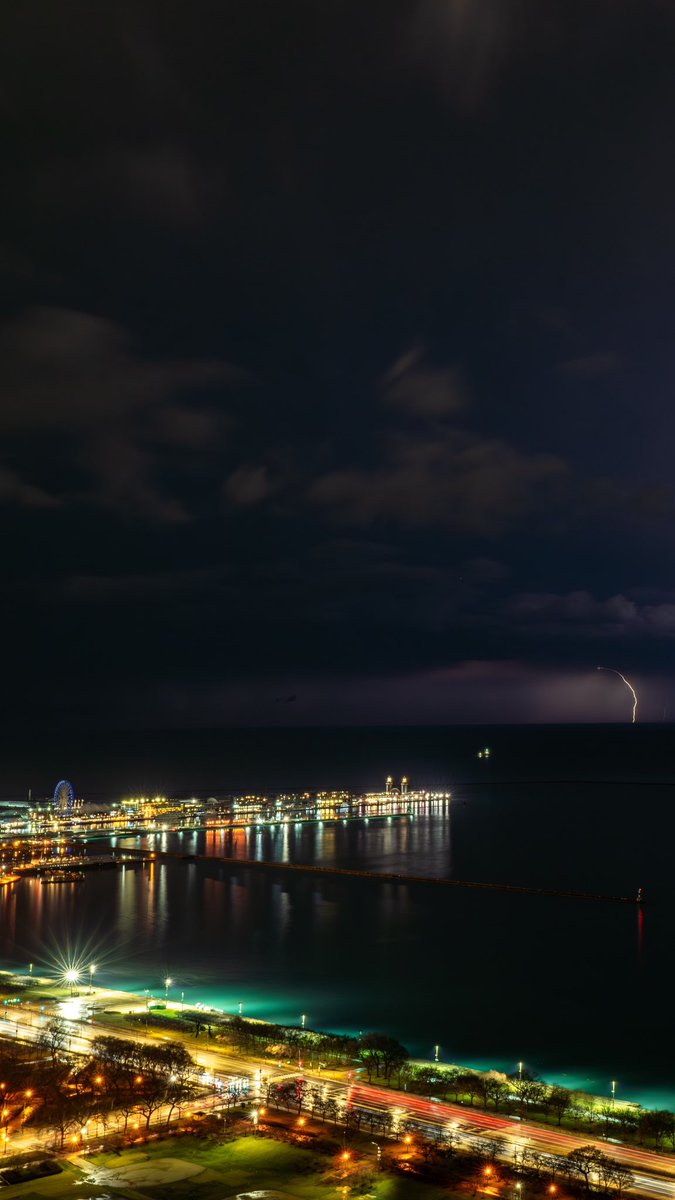 Storms out over Lake Michigan after moving through Chicago
