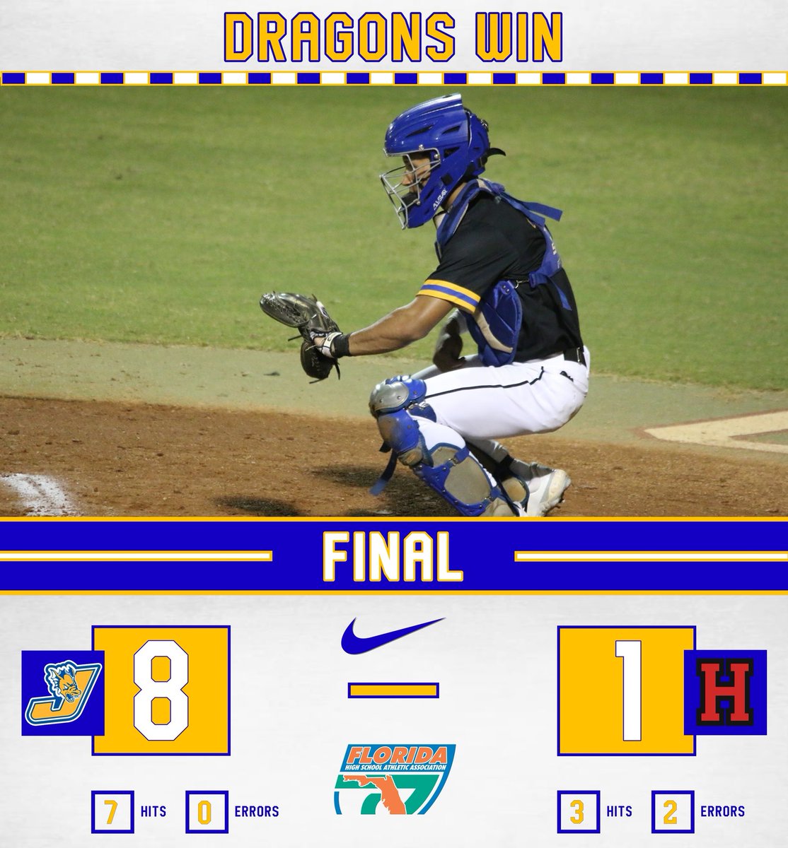 JHSDragonsBsbl's tweet photo. The Dragons move to 3-0 after a 8-1 victory at Hillsborough. We are back in action Thursday in our Home Opener against Plant City. #dragons @813Preps @tampajhs https://t.co/De2PxRkJYO