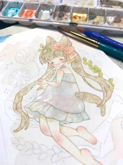 久しぶりのウォーターフォード細目先生を使っています。 #wip  #アナログ絵 