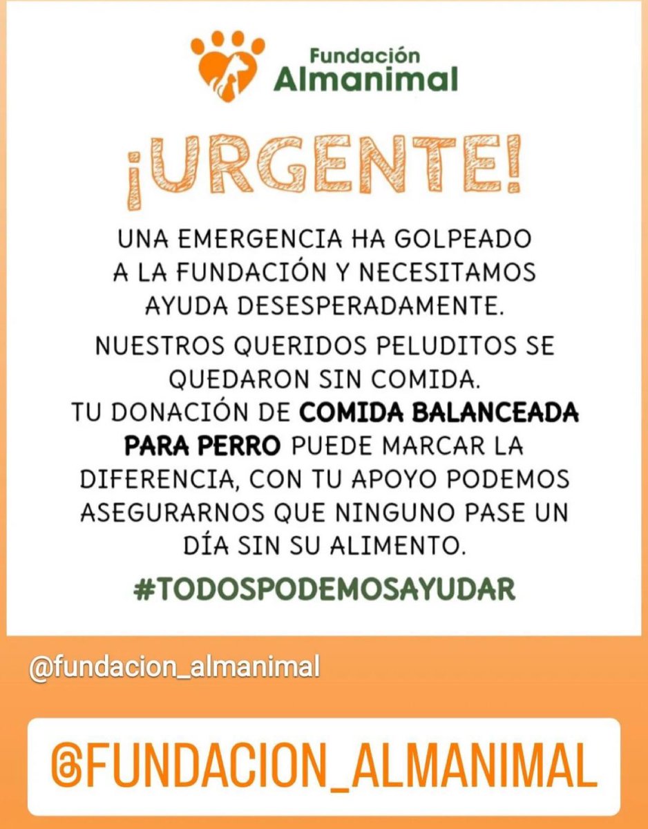 ferbellb's tweet photo. Los amigos de Fund Almanimal necesitan ayuda para alimentar a sus rescatados. Dona una funda de balanceado o lo que esté a tu alcance. #Almanimal https://t.co/EYm7sbg9nQ