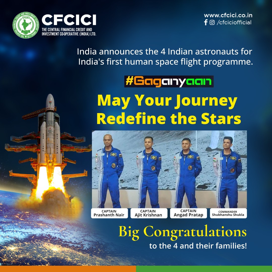 Congratulations to the entire team of Gaganyaan..

May your Journey Redefine the STARS!!!

#CFCICI #GAGANYAAN #IndianAstronauts #ISRO