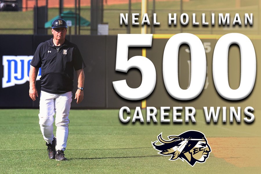 And with tonight's win, Head Baseball Coach Neal Holliman has earned his 500th career win at East Central Community College. #WarriorStrong