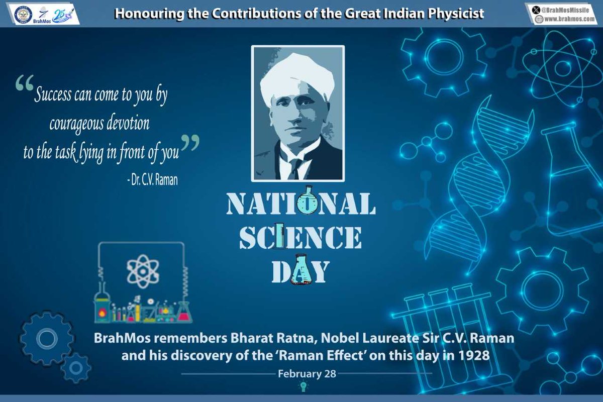 India’s scientific brilliance and deeply-entrenched ethos encompassing humanity’s collective welfare & prosperity remain unparalleled in the world. On 🔬#NationalScienceDay, #BrahMos Aerospace pays rich tributes to the legendary Physicist #Nobel Laureate Sir C.V. Raman for his…