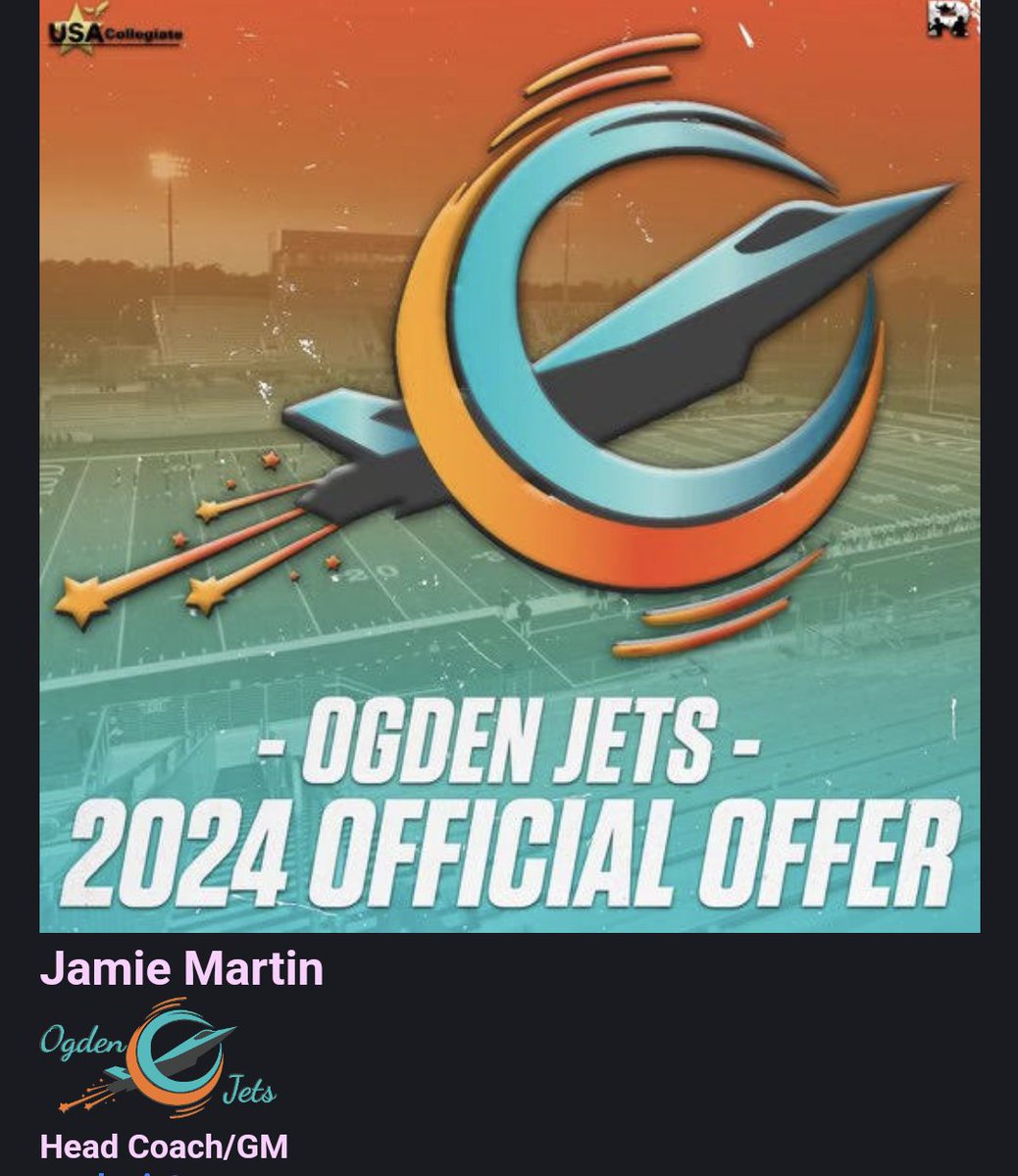 AG2G! Blessed to have received an offer from The Ogen Jets! Thank you Coach Martin & Coach Hunt-Loveless for believing in me and giving me an opportunity to play at the next level! @provo_football @OgdenJets @CoachVili @kirk67chambers @kanuch78 @jayFITA51 @joe_tuha @VictorUnga