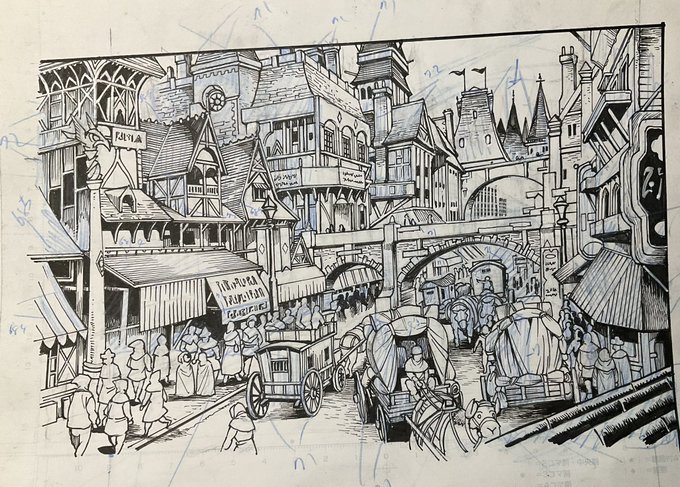 おはようございます。今日は風が弱くていいですね、布団が干せます。
本日も仕事は単行本の修正作業。描き足しページは今日で終わらせたいですね。
画像は描き直した街並み。2枚目が元の街並みだけど捨てたりはしないでディテールUPして他の描き足しページに使います。無駄にはしません。キラッと🌟 