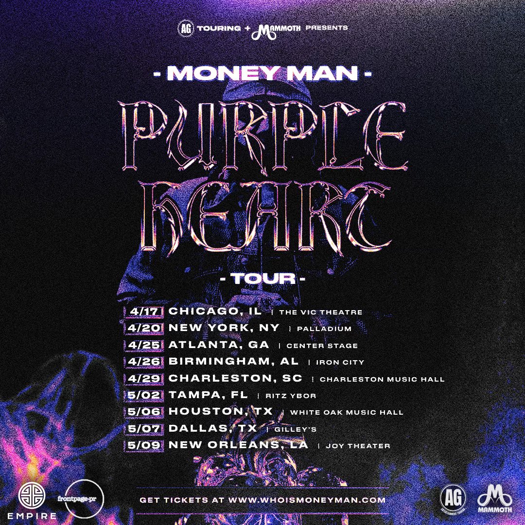 💜💜💜💜💜 Presale available tomorrow Password: PURPLE GA Tickets available Friday 3/1 on whoismoneyman.com