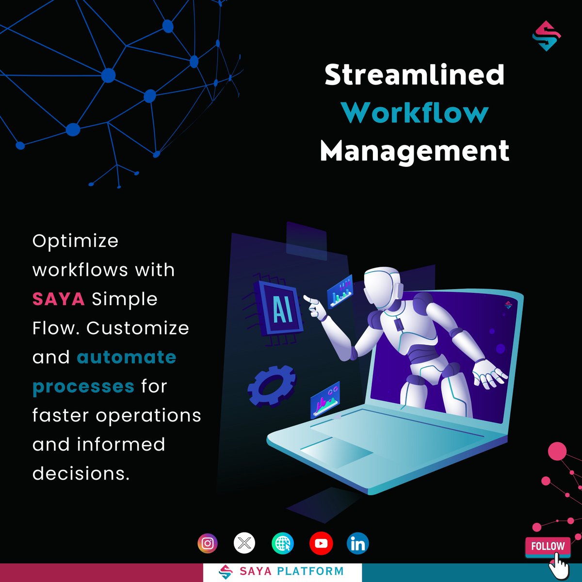 SAYA_Platform's tweet photo. Enhance work efficiency and decision-making with #SAYA Flow Designer for faster operations and informed choices. #3cortex #MakingBusinessEfficient #WorkflowOptimization #ProcessAutomation #EfficiencyBoost #viralvideo  #StreamlinedOperations #CustomWorkflows #BusinessAutomation https://t.co/KMNs80tNJa