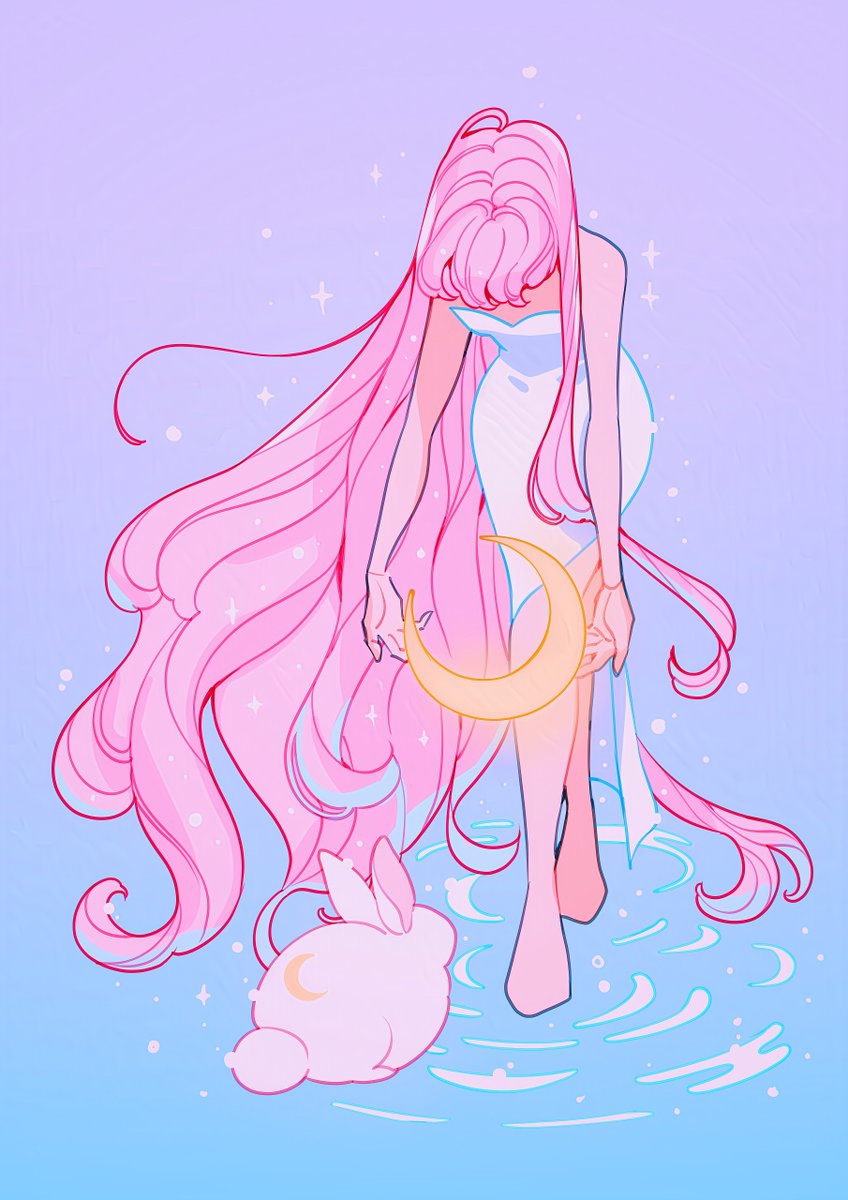 1girl very long hair long hair crescent pink hair dress sparkle  illustration images