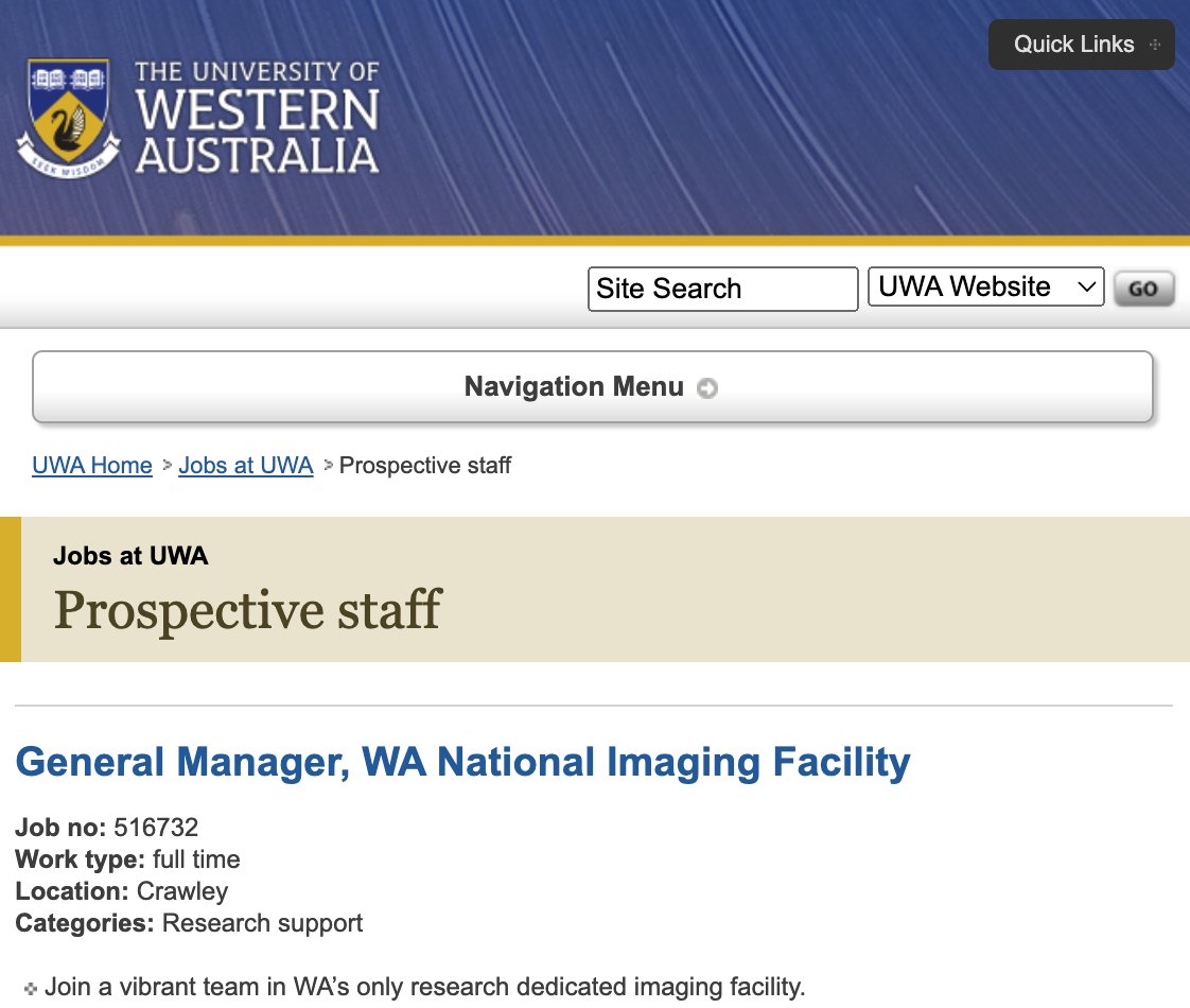 #JobAlert: General Manager, WA National Imaging Facility Node @CMCA_UWA 

More info and apply: external.jobs.uwa.edu.au/cw/en/job/5167…