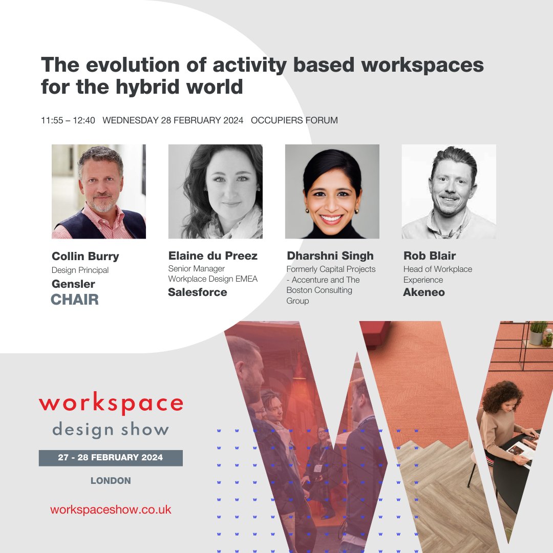 🚀 Session Alert 🚀 📆 Date: 28 February 🕙 Time: 11:55 – 12:40 Join us for an enlightening session at the Occupiers Forum, focusing on “The evolution of activity based workspaces for the hybrid world'.