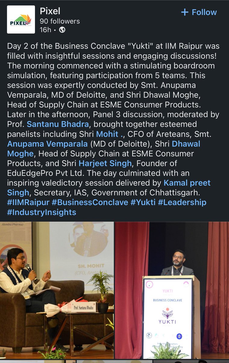 Amazing atmosphere and energy at the Yukti Business conclave at IIM Raipur. It was a privilege to address and interact with future CEOs of the country. Thanks to IIM Raipur for the invite.