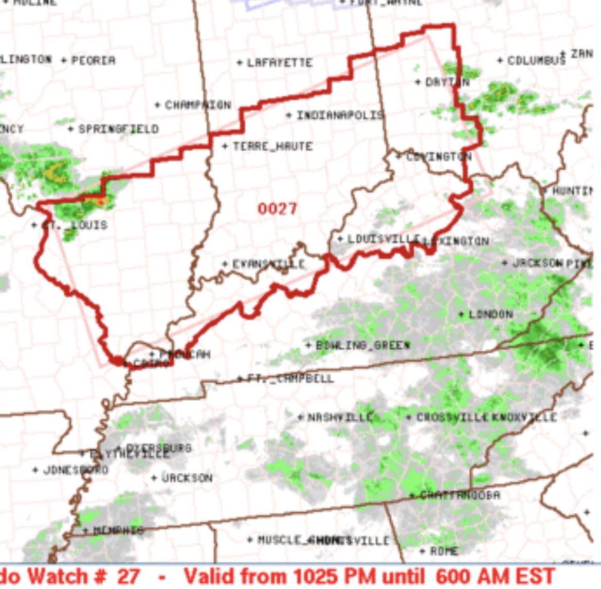 ReedTimmerUSA's tweet photo. TORNADO WATCH issued from southern IL through central/southern IN and northern KY into western OH until 6 am! A few intense tornadoes possible. Fast-moving tornado potential including Carbondale to Indianapolis to Dayton! https://t.co/tSKZ2x41VK