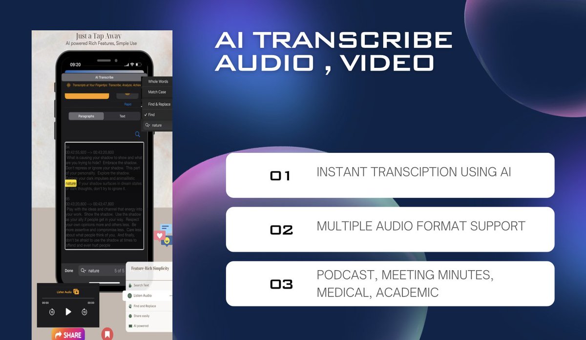 voiceovermaker's tweet image. Transform your audio and video into text with the touch of a button! 🎙️📝 #AITranscribe brings instant, accurate transcription for all your needs. #AI #TranscriptionTools #PodcastLife #MeetingMinutes #MedicalTranscription #AudioToText #VideoToText 
Link: apps.apple.com/us/app/ai-tran…