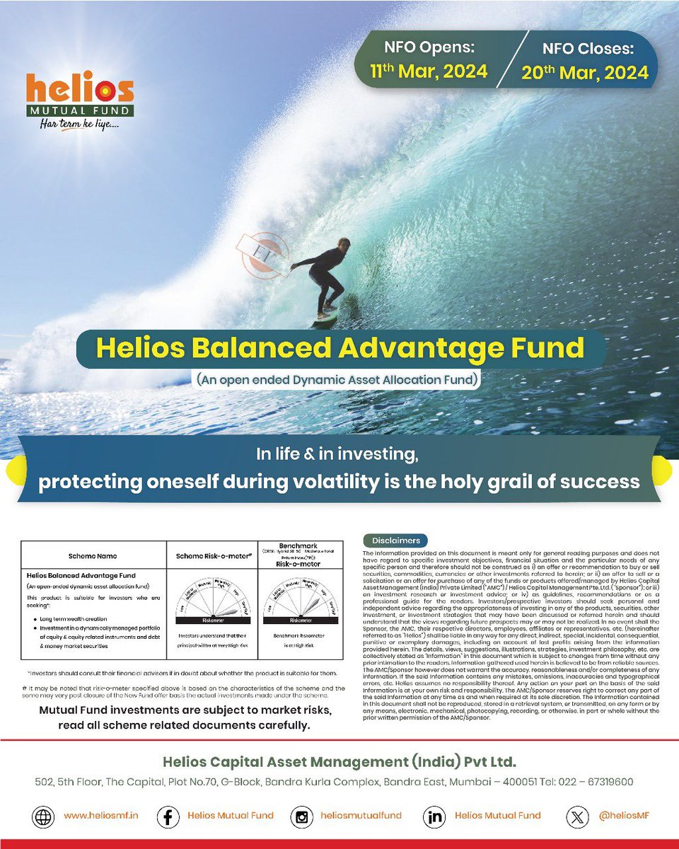 We are pleased to announce the launch of Helios Balanced Advantage Fund, NFO starting on March 11th and closing on March 20th.