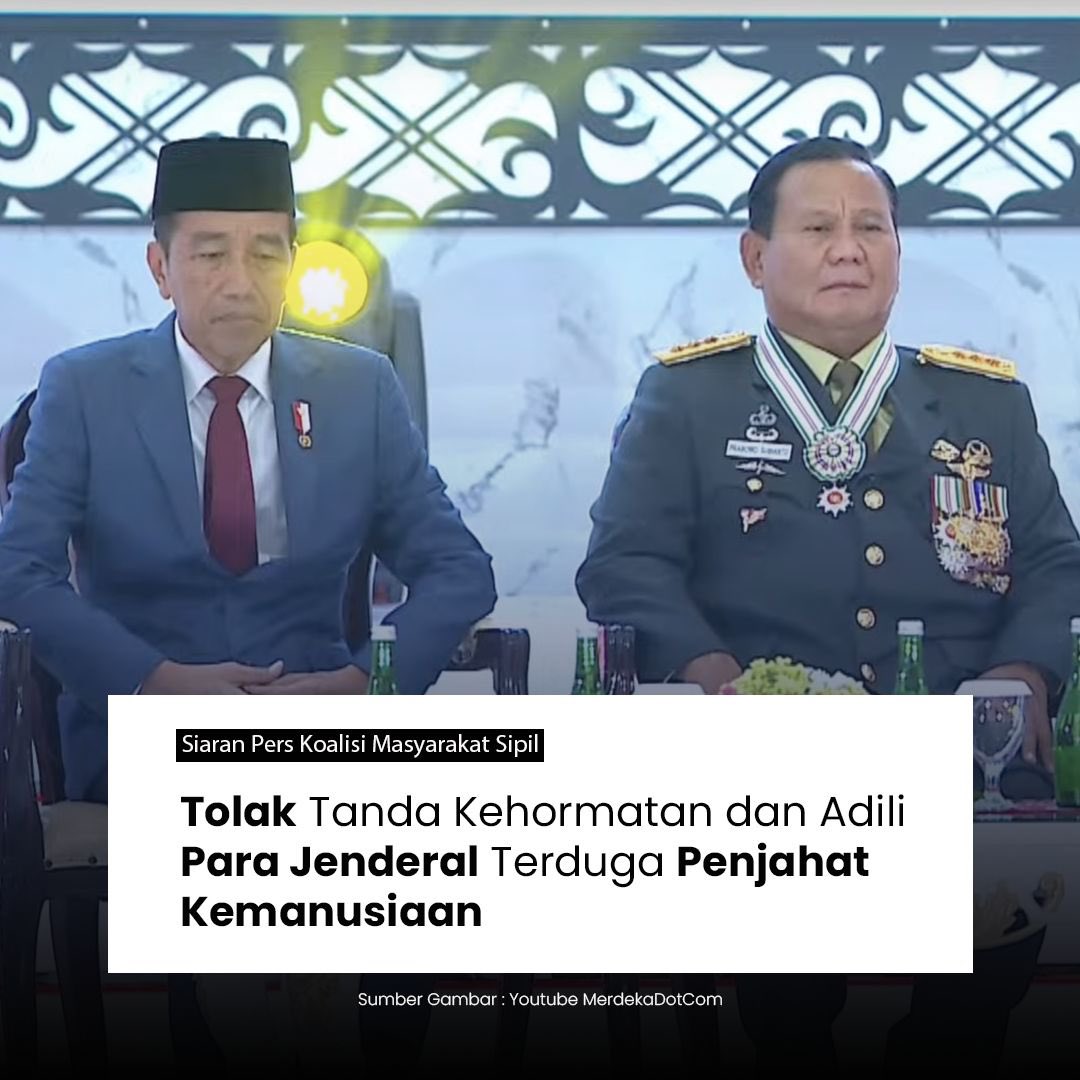 Rilis Pers Koalisi Masyarakat Sipil Pada 28 Februari 2024, Presiden Joko Widodo akan memberikan kenaikan pangkat kehormatan Jenderal Tentara Nasional Indonesia kepada Menteri Pertahanan RI Prabowo Subianto Letjen (purn) Prabowo Subianto. Gelar serupa pernah disematkan kepada