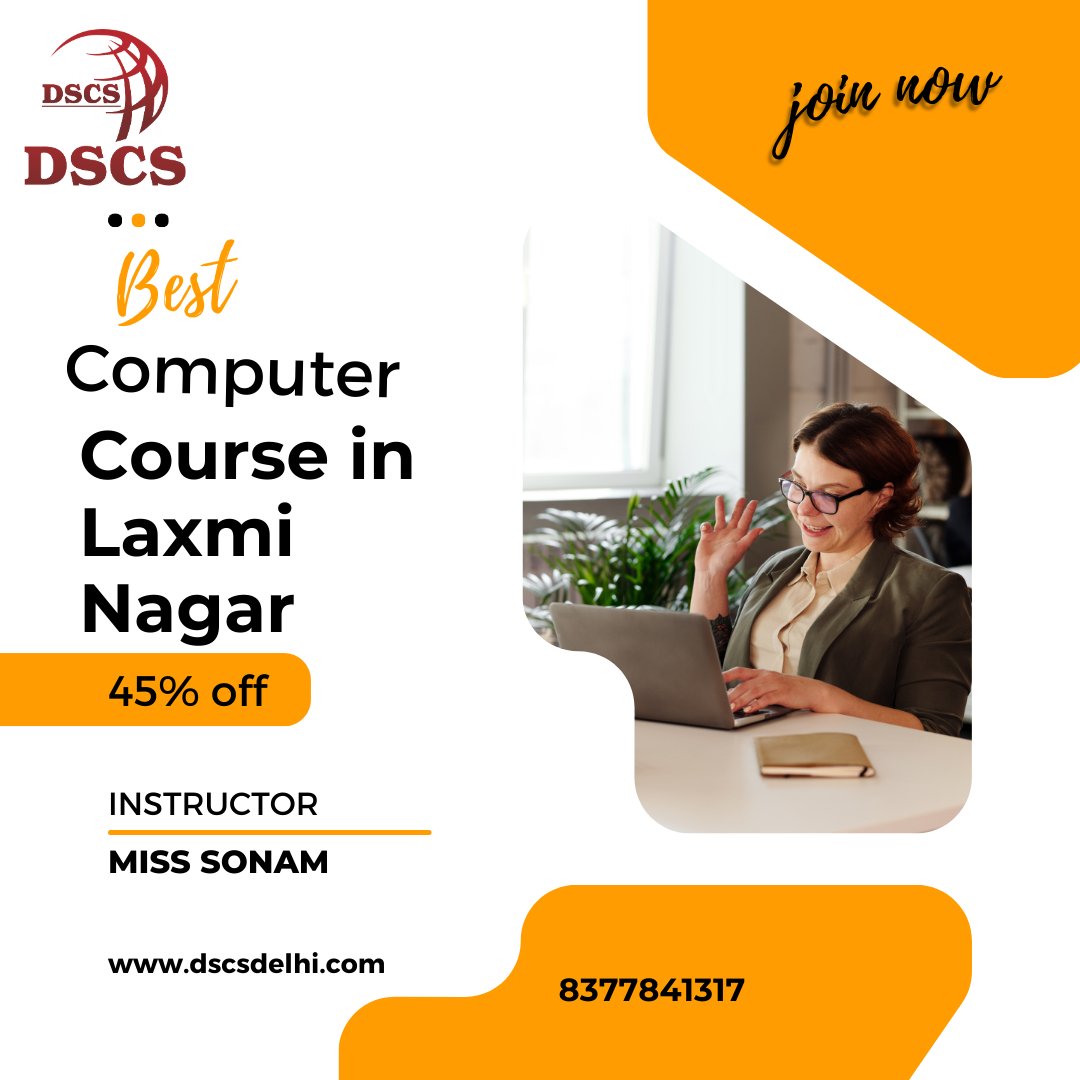 DSCS Institute offers an exciting computer course in Laxmi Nagar 
 #bestcomputerinstitute

Contact us dscsdelhi.com
 A-118, 2nd Floor, Metro Pillar No.35, Main, Vikas Marg, opp. Raymond Showroom, Laxmi Nagar, Shakarpur, New Delhi, Delhi 110092
 Mobile. +91-8377841317