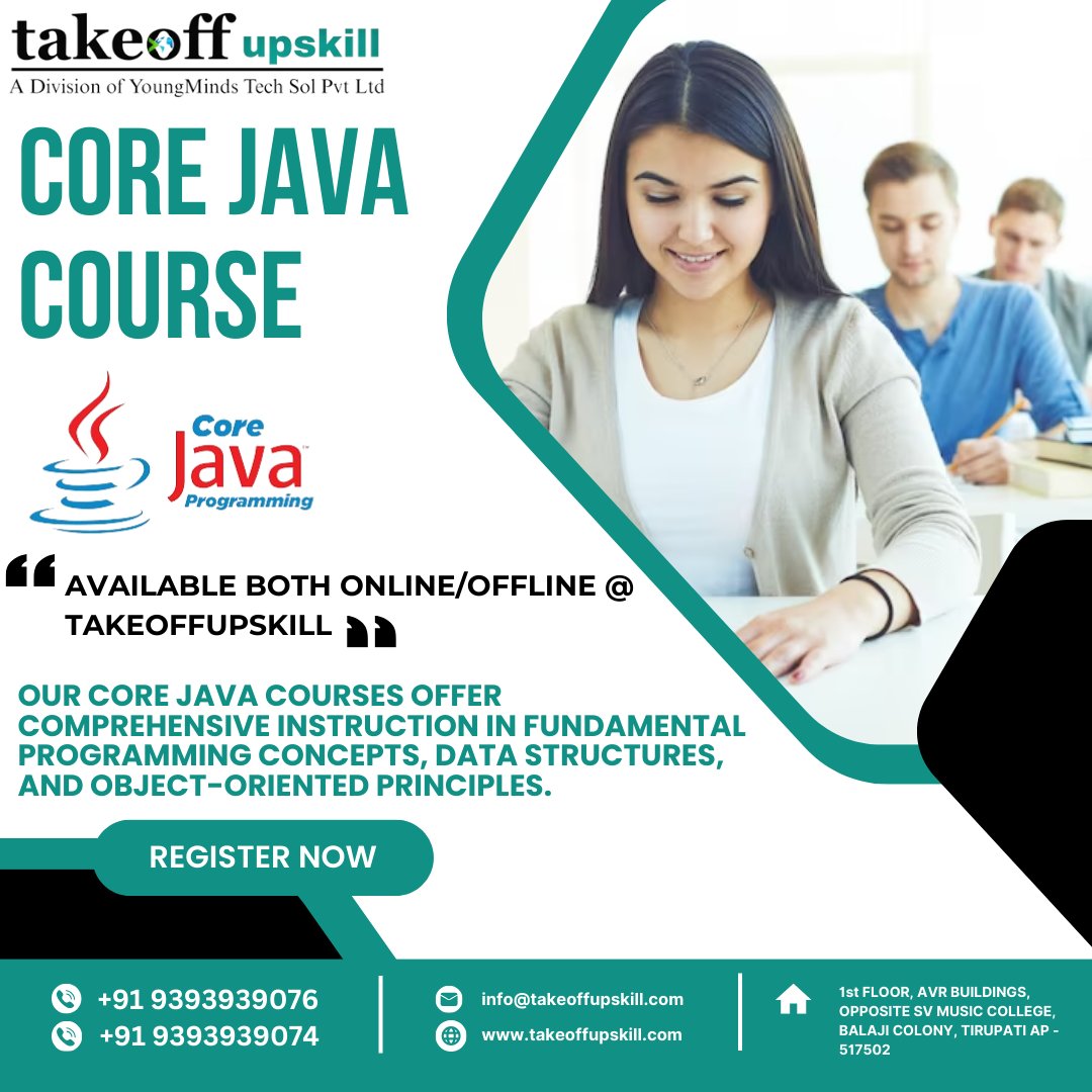 takeoffupskill's tweet image. Elevate your Java skills with Core Java courses by TakeoffUpskill! 🚀🔥 Master essential programming concepts, object-oriented principles, and advanced techniques to soar to new heights in your coding journey.
#CoreJava #TakeoffUpskill #ProgrammingEducation #JavaSkills