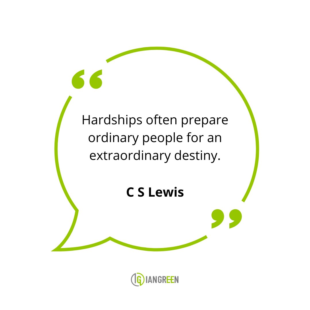Hardships often prepare ordinary people for an extraordinary destiny.
C.S Lewis
.
.
#IanGreen #Speaker #Communicator #Author #Mentor #Coach #Speaking #GlobalTransformation #CommunityTransformation #Information #Transformation #ChurchMission