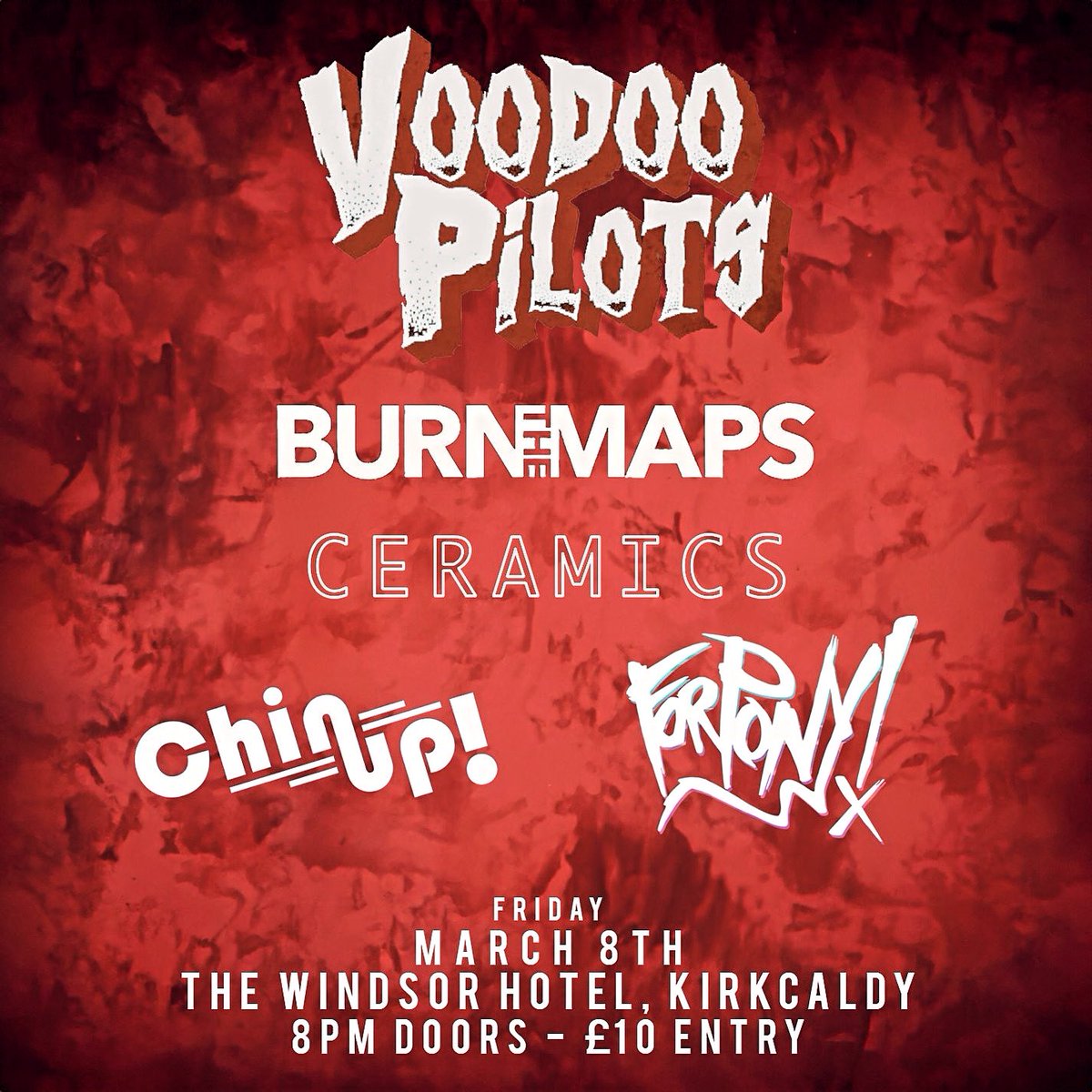 Our next gig in #Kirkcaldy with Voodoo Pilots, <a href="/Burnthemapsband/">Burn The Maps</a> , <a href="/ceramicsband/">Ceramics</a> and Chin Up!