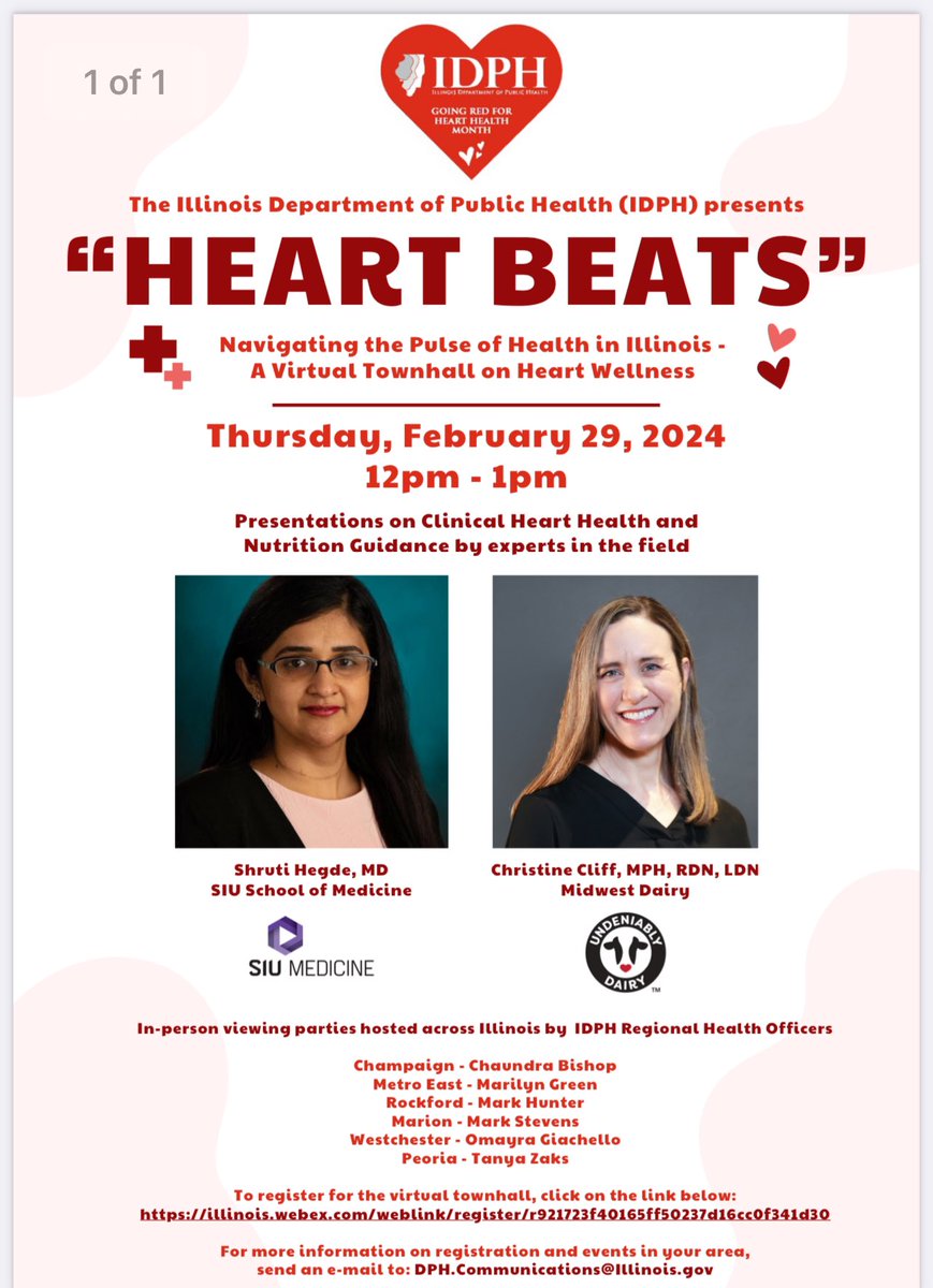 Join us this Thursday noon (CST) to learn more about heart health and diet. @SIUcardsfellows @siusom @ChiefsSIU @IllinoisACP @IllinoisACC @AmericanHeartIL @AbhiKulk82